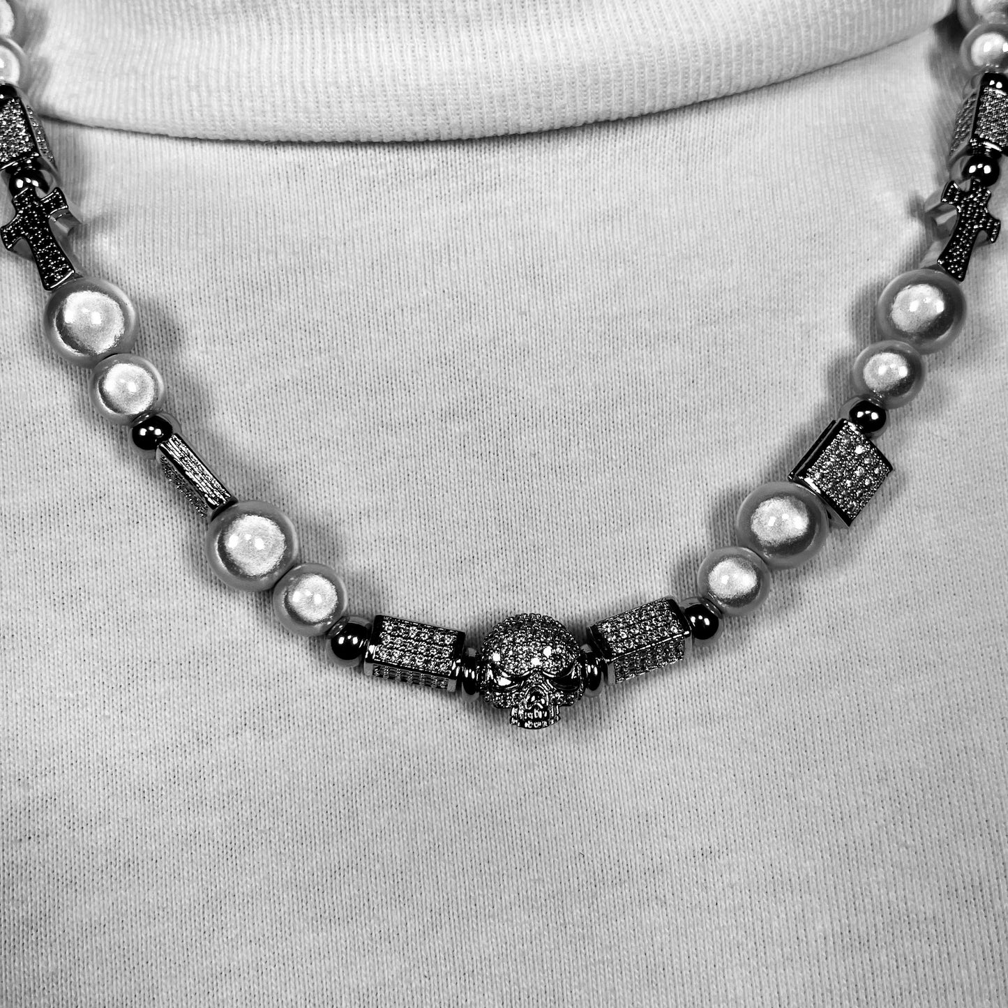 Long Skull and Pearl Necklace
