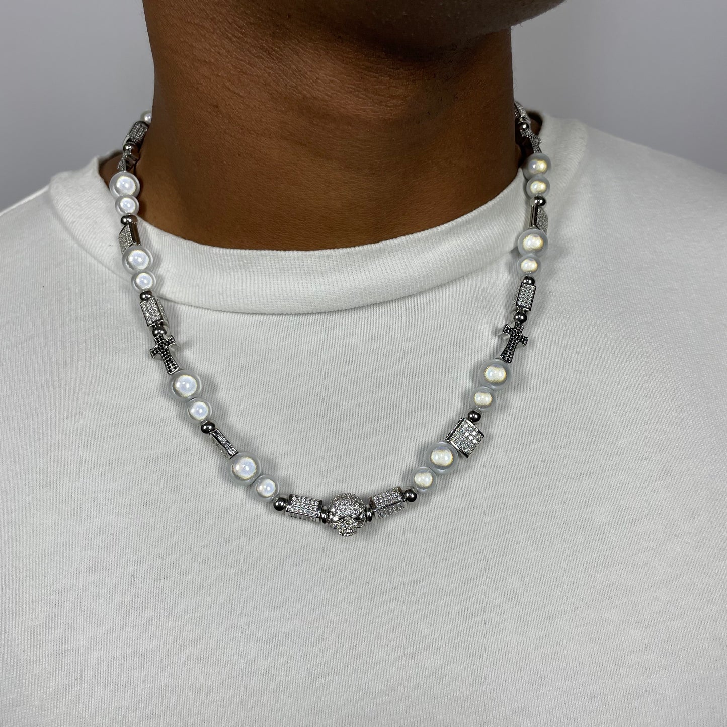 Long Skull and Pearl Necklace